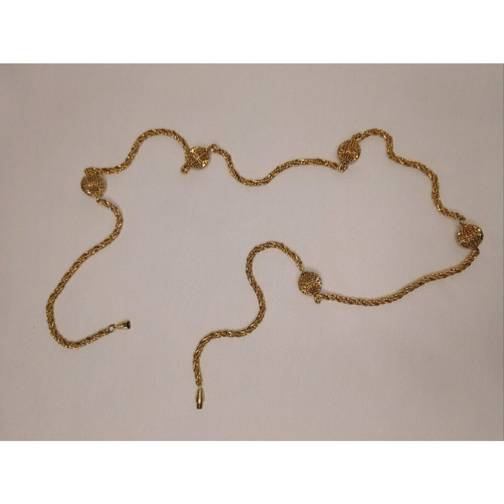 Gold Tone Rope Necklace Twisted Chain with Gold Tone Ball Spheres - Picture 9 of 10